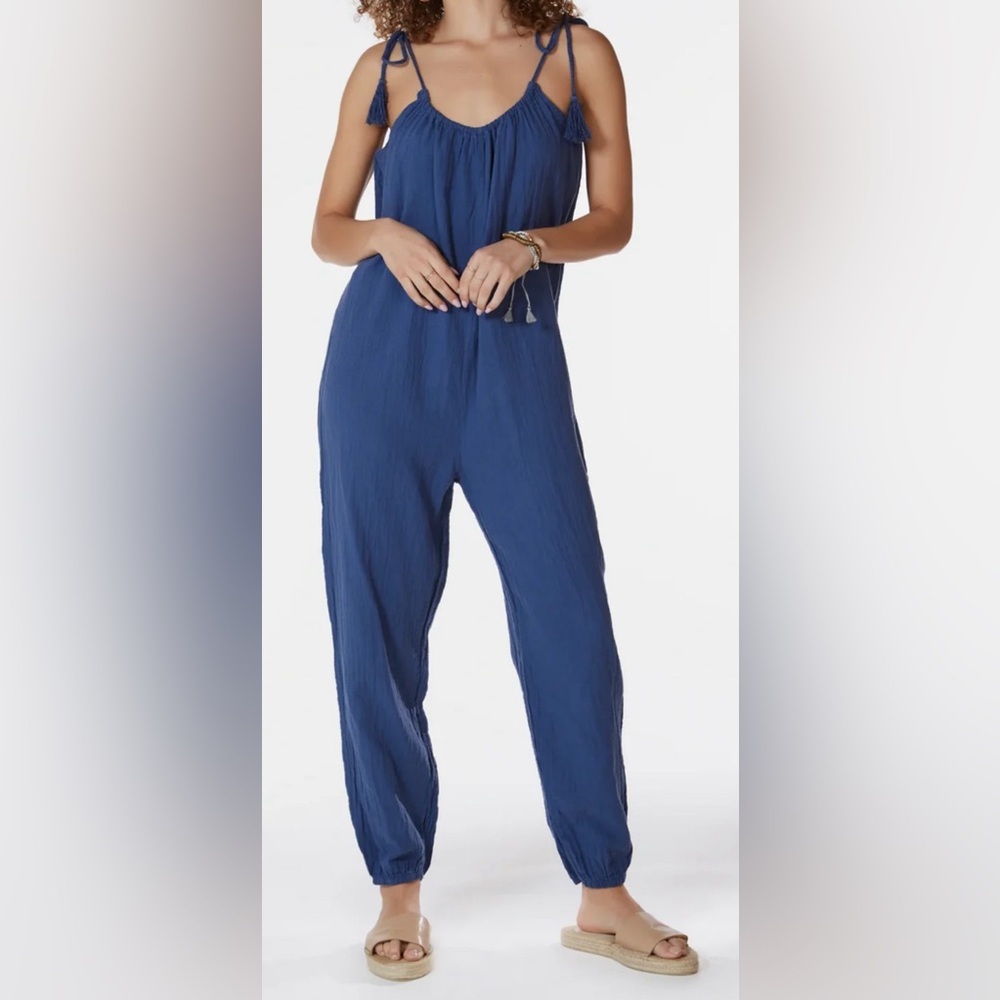 Bobi Cotton Tie Tassel Shoulder Gauzy Jumpsuit - NWT - Size L